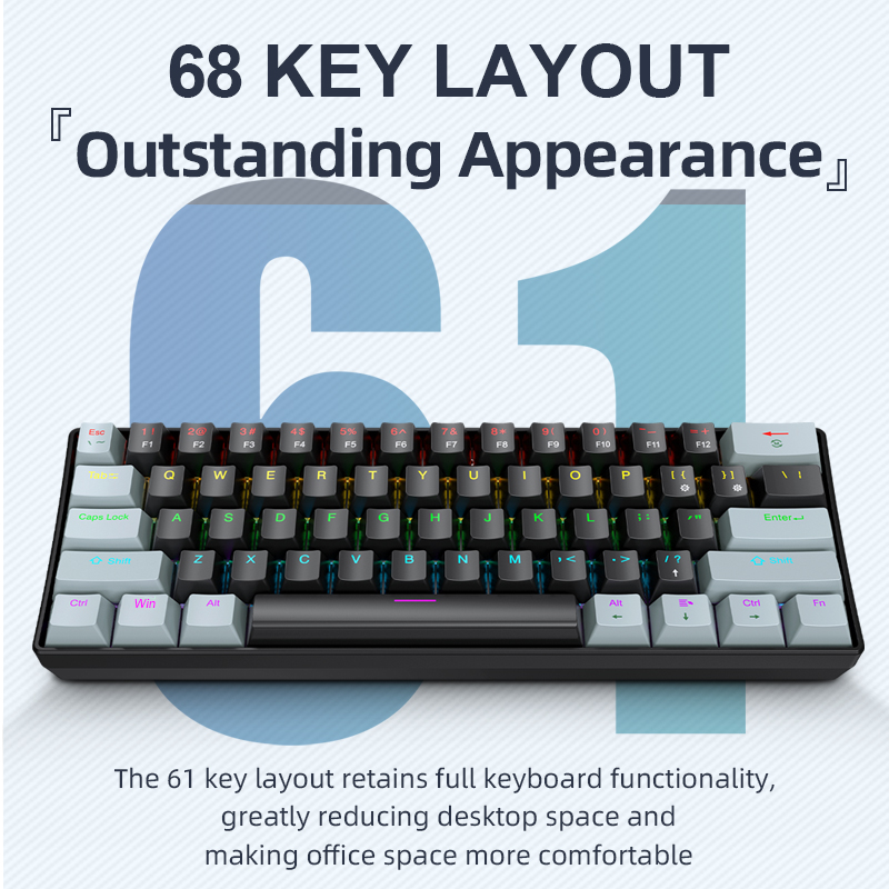 Gaming Keyboard Blue Switches - APAYADO K61 Mini Mechanical Keyboard,Wired,61 Keys,Phantom