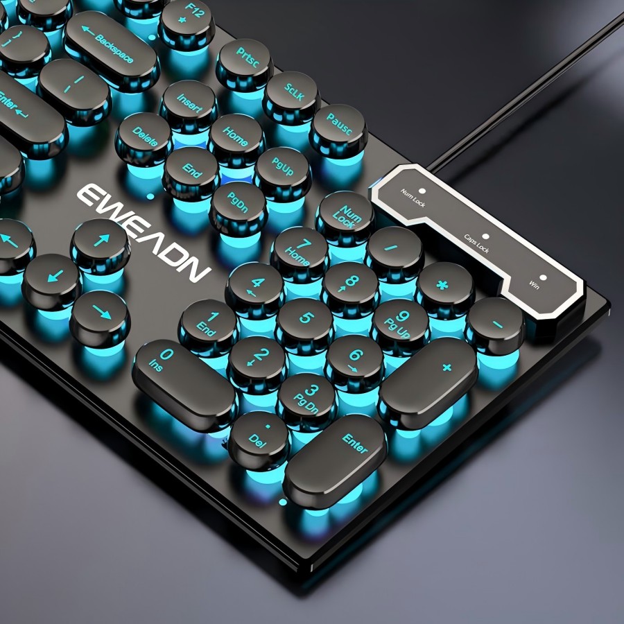 Gaming Keyboard Blue Switches - EWEADN Typewriter Gaming Keyboard, 104 Keys,
